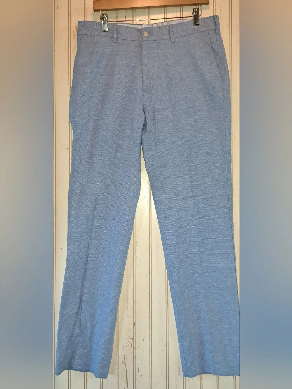Peter Millar Somerset Pants Linen Cotton Blue Sutle Plaid Windowpane 33x32 Offic